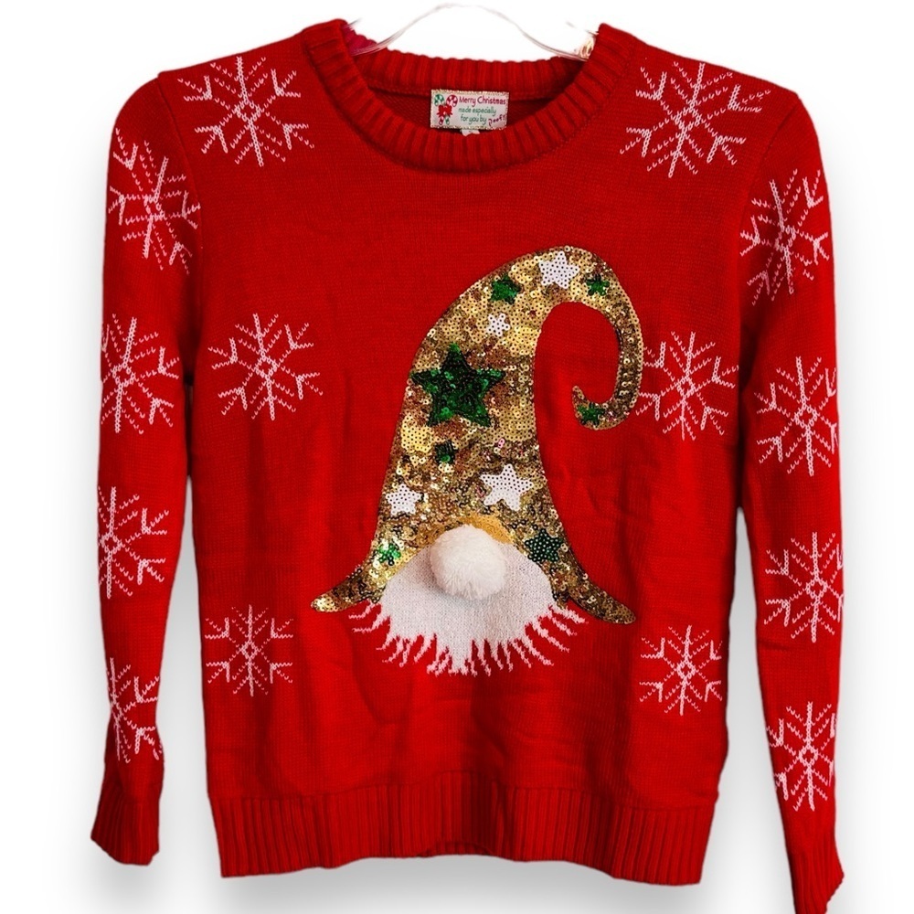 NWT Poof! Christmas Gnome Sequined Sweater Size Small